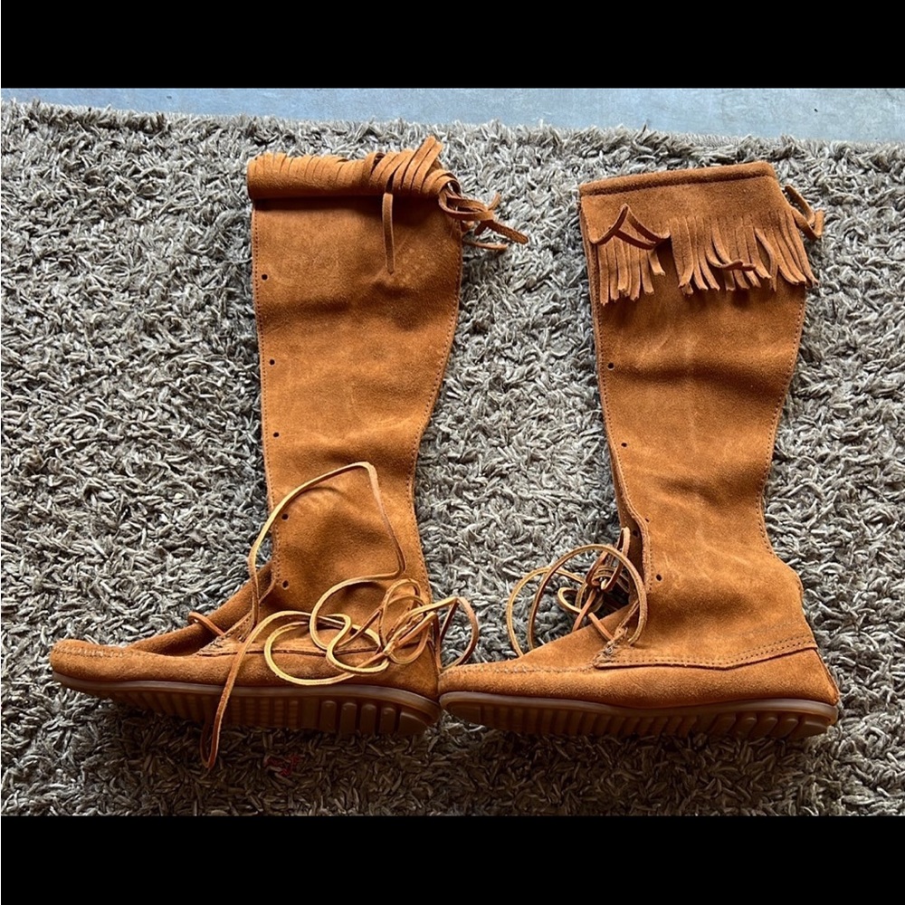 boots women leather brown MINNETONKA knee high